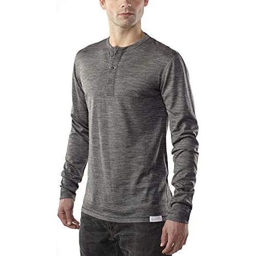  Woolly Clothing Co Woolly Clothing Mens Merino Wool Long Sleeve Henley - Everyday Weight - Wicking Breathable Anti-Odor