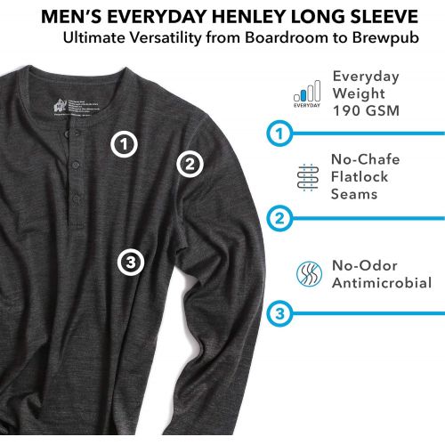  Woolly Clothing Co Woolly Clothing Mens Merino Wool Long Sleeve Henley - Everyday Weight - Wicking Breathable Anti-Odor