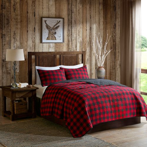  Woolrich Check Reversible Quilt Set in RedBlack