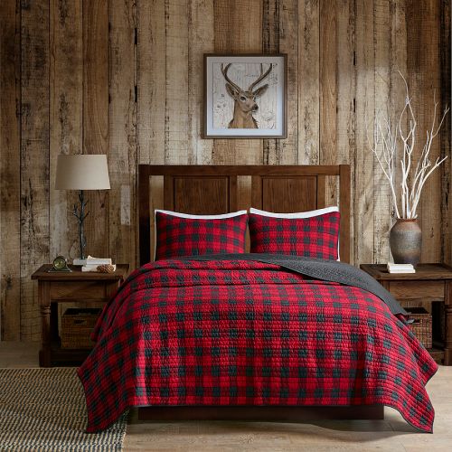 Woolrich Check Reversible Quilt Set in RedBlack