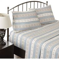 Woolrich Flannel Queen Bed Sheets, Lodge/Cabin Blue Snowflake Bed Sheet, Bed Sheet Set 4-Piece Include Flat Sheet, Fitted Sheet & 2 Pillowcases