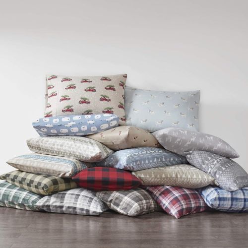  Woolrich Flannel Queen Bed Sheets, Lodge/Cabin Blue Snowflake Bed Sheet, Bed Sheet Set 4-Piece Include Flat Sheet, Fitted Sheet & 2 Pillowcases