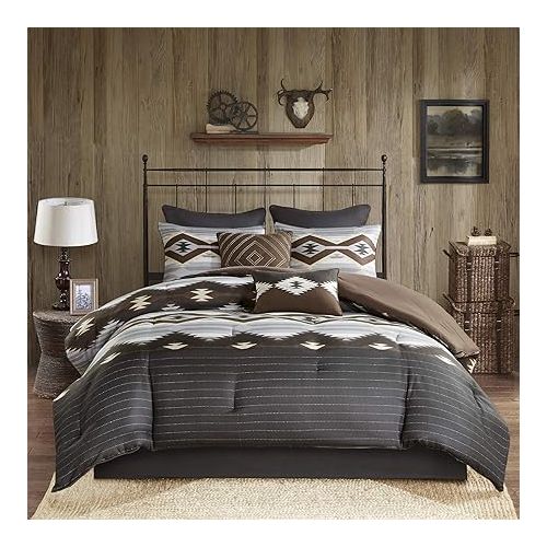  Woolrich Rustic Lodge Cabin Comforter Set - All Season Down Alternative Warm Bedding Layer and Matching Shams, Oversized Cal King, Bitter Creek, Grey/Brown
