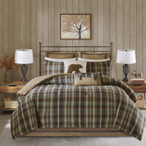  Woolrich Hadley Plaid Queen Size Bed Comforter Set - Blue, Tan, Plaid  4Piece Bedding Sets  Softspun Bedroom Comforters