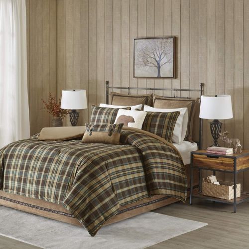  Woolrich Hadley Plaid Queen Size Bed Comforter Set - Blue, Tan, Plaid  4Piece Bedding Sets  Softspun Bedroom Comforters
