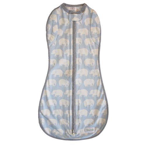  Woombie Convertible Nursery Swaddling Blanket - Swaddle Converts to Wearable Blanket for Babies Up to 6 Months (Kiss Elephant Blue, 14-19 lbs)