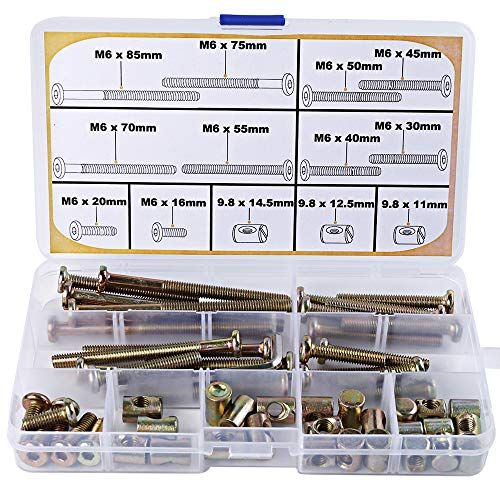  Woopais Crib Screws Parts Replacements - M6 Baby Bed Crib Bolts and Barrel Nuts for Furniture Bed Cot Bunk 16mm 20mm 30mm 40mm 45mm 50mm 55mm 70mm 75mm 85mm Crib Bolts