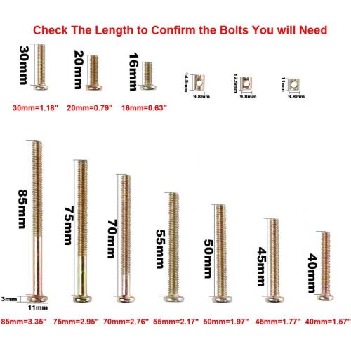  Woopais Crib Screws Parts Replacements - M6 Baby Bed Crib Bolts and Barrel Nuts for Furniture Bed Cot Bunk 16mm 20mm 30mm 40mm 45mm 50mm 55mm 70mm 75mm 85mm Crib Bolts