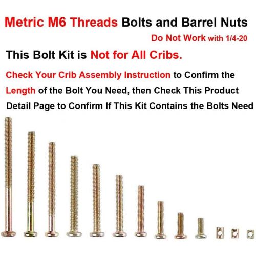  Woopais Crib Screws Parts Replacements - M6 Baby Bed Crib Bolts and Barrel Nuts for Furniture Bed Cot Bunk 16mm 20mm 30mm 40mm 45mm 50mm 55mm 70mm 75mm 85mm Crib Bolts