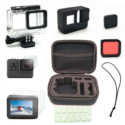  Woopower Zubehoer fuer GoPro Hero 6/5Schwarz Starter Kit Travel Case Kleine Filter Set Teile + Gehause + Wasserdicht Shell + Objektivdeckel + Silikon Schutzhuelle fuer Go Pro Hero 6/5Outdoor