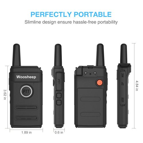  Woosheep Ultra Slim Long Range Two-Way Radios with Earpiece 2 Pack Portable Ultra-Thin UHF 400-470Mhz Rechargeable Walkie Talkies Li-ion Battery and Charger Included