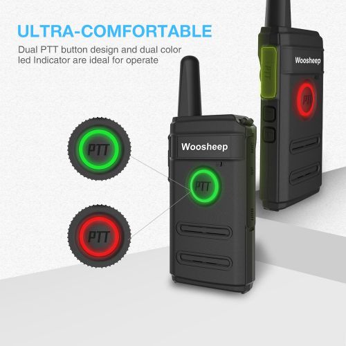  Woosheep Ultra Slim Long Range Two-Way Radios with Earpiece 2 Pack Portable Ultra-Thin UHF 400-470Mhz Rechargeable Walkie Talkies Li-ion Battery and Charger Included