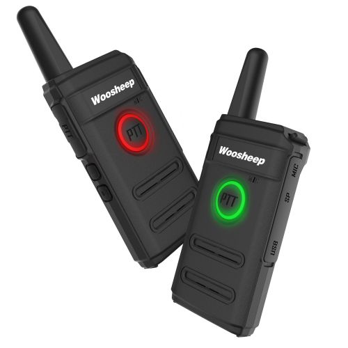  Woosheep Ultra Slim Long Range Two-Way Radios with Earpiece 2 Pack Portable Ultra-Thin UHF 400-470Mhz Rechargeable Walkie Talkies Li-ion Battery and Charger Included