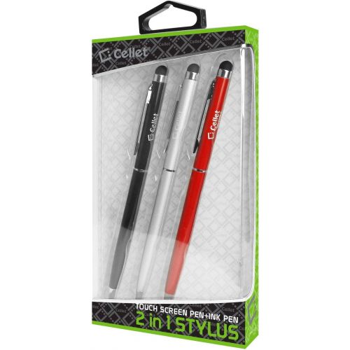  Works for Phone 2 by Cellet PRO Stylus Pen for Razer Phone 2 with Ink, High Accuracy, Extra Sensitive, Compact Form for Touch Screens [3 Pack-Black-Red-Silver]