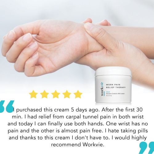  Workvie Pain Relief Cream Therapy [4oz] for Carpal Tunnel, Back Pain, Neck Pain - Reduces Inflammation with Glucosamine, Chondroitin, MSM, Eucalyptus