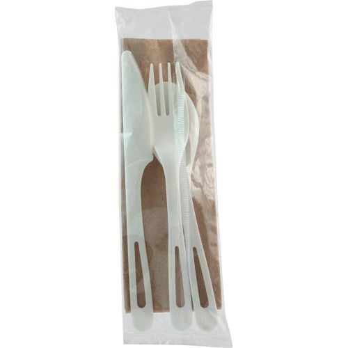  World Centric 100% Compostable Cutlery Set by World Centric, Made from TPLA, Set of Forks, Knives, Spoons, and Napkins (Pack of 250 Sets)
