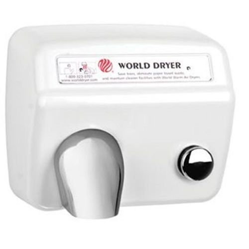  A Series A5-974 Push Button Hand Dryer - Cast Iron White - By World Dryer, 115 Volt, Durable, Commercial Restroom Hand Blower