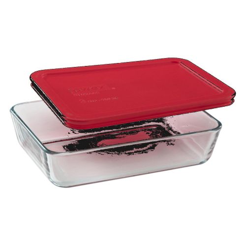  World Kitchen PYREX Containers Simply Store 6-cup Rectangular Glass Food Storage Red Plastic Covers ... (Pack of 4 Containers)