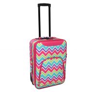 World Traveler 20 Inch Rolling Carry-On Luggage Suitcase, Pink Trim Chevron Multi, One Size