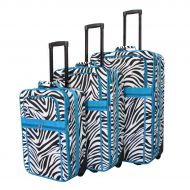 World Traveler Zebra 3-Piece Expandable Upright Luggage Set, Teal Trim