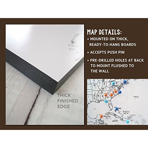  World Vibe Studio Push Pin Board Map, Stark White, World Travel, Honeymoon, Gift for Men, Moms, Paper gift, Modern Map