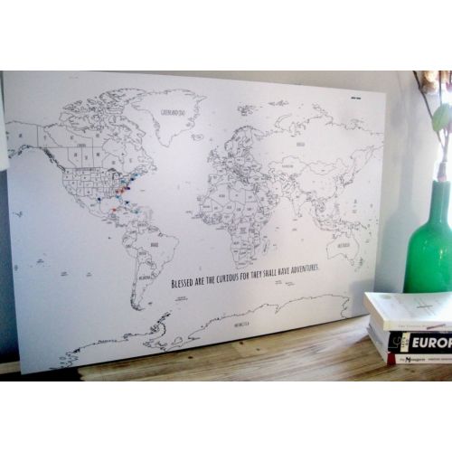  World Vibe Studio Push Pin Board Map, Stark White, World Travel, Honeymoon, Gift for Men, Moms, Paper gift, Modern Map