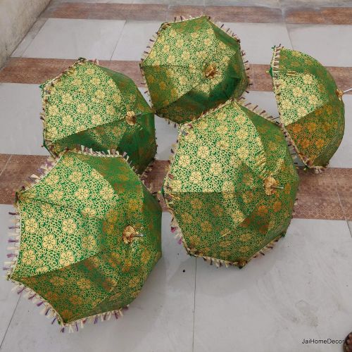  Worldoftextile 10 Pcs Green Lot Indian Wedding Umbrella Handmade Umbrella Decorations Vintage Parasols Cotton Umbrellas