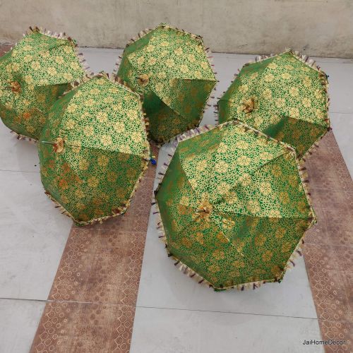  Worldoftextile 10 Pcs Green Lot Indian Wedding Umbrella Handmade Umbrella Decorations Vintage Parasols Cotton Umbrellas