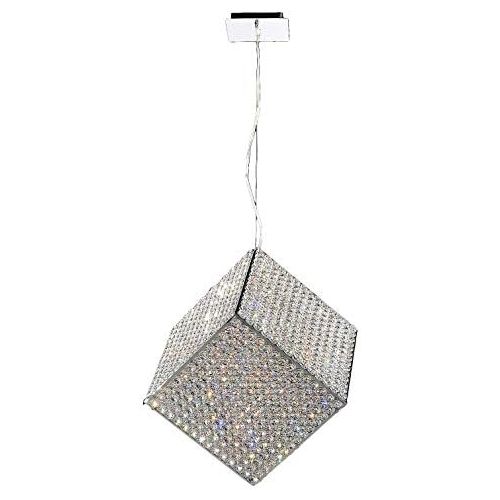  Worldwide Lighting Cube Collection 13 Light Chrome Finish and Clear Crystal Geometric Pendant 18 L x 18 W x 18 H Medium