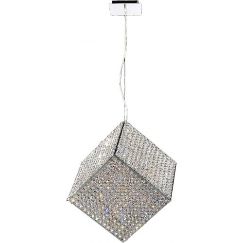  Worldwide Lighting Cube Collection 13 Light Chrome Finish and Clear Crystal Geometric Pendant 18 L x 18 W x 18 H Medium