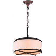 Worldwide Lighting Madeline Collection 6 Light LED Dark Bronze Finish with Bisque Drum Shade Pendant 16 D x 13 H Small