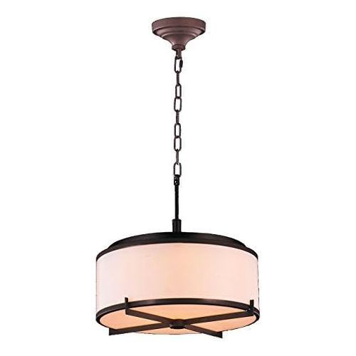  Worldwide Lighting Madeline Collection 6 Light LED Dark Bronze Finish with Bisque Drum Shade Pendant 16 D x 13 H Small