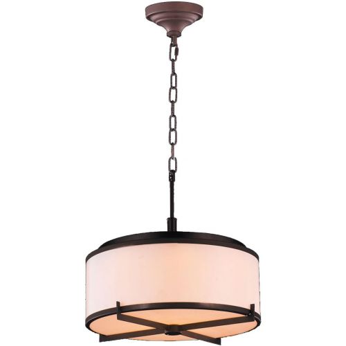  Worldwide Lighting Madeline Collection 6 Light LED Dark Bronze Finish with Bisque Drum Shade Pendant 16 D x 13 H Small