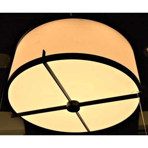  Worldwide Lighting Madeline Collection 6 Light LED Dark Bronze Finish with Bisque Drum Shade Pendant 16 D x 13 H Small
