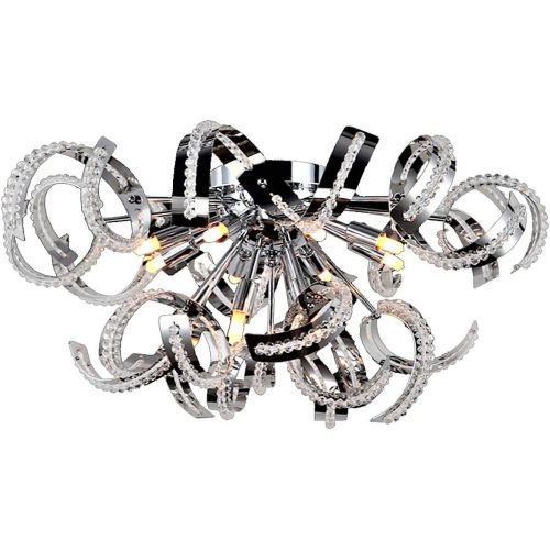  Worldwide Lighting Medusa Collection 12 Light Chrome Finish Crystal Ribbon Flush Mount Ceiling Light 22 D x 15 H Large