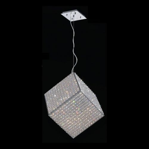  Worldwide Lighting Cube Collection 9 Light Chrome Finish and Clear Crystal Geometric Pendant 15 L x 15 W x 15 H Small