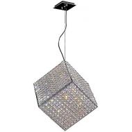 Worldwide Lighting Cube Collection 6 Light Chrome Finish and Clear Crystal Geometric Pendant 12 L x 12 W x 12 H Small