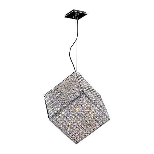 Worldwide Lighting Cube Collection 6 Light Chrome Finish and Clear Crystal Geometric Pendant 12 L x 12 W x 12 H Small