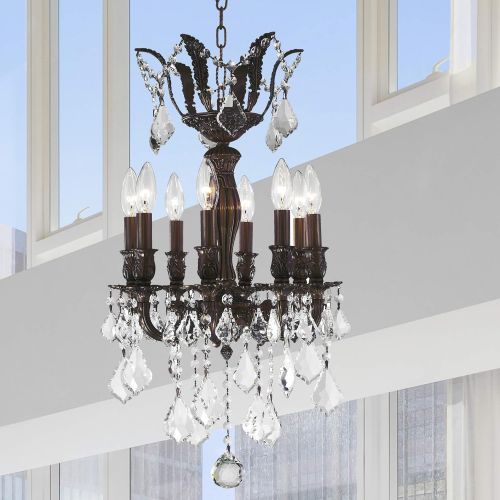  Worldwide Lighting Versailles Collection 8 Light Flemish Brass Finish and Clear Crystal Chandelier 14 D x 23 H Mini