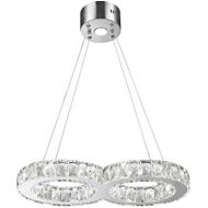 Worldwide Lighting Galaxy 14 LED Light Chrome Finish and Clear Crystal Double Ring Dimmable Chandelier 22 L x 12 W x 2 H Large