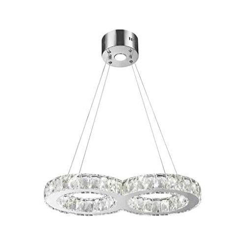  Worldwide Lighting Galaxy 14 LED Light Chrome Finish and Clear Crystal Double Ring Dimmable Chandelier 22 L x 12 W x 2 H Large