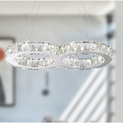  Worldwide Lighting Galaxy 14 LED Light Chrome Finish and Clear Crystal Double Ring Dimmable Chandelier 22 L x 12 W x 2 H Large