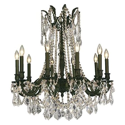  Worldwide Lighting Windsor Collection 10 Light Flemish Brass Finish and Clear Crystal Chandelier 28 D x 31 H Large