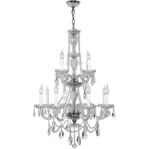  Worldwide Lighting Provence Collection 12 Light Chrome Finish and White Crystal Chandelier 28 D x 41 H Two 2 Tier Large