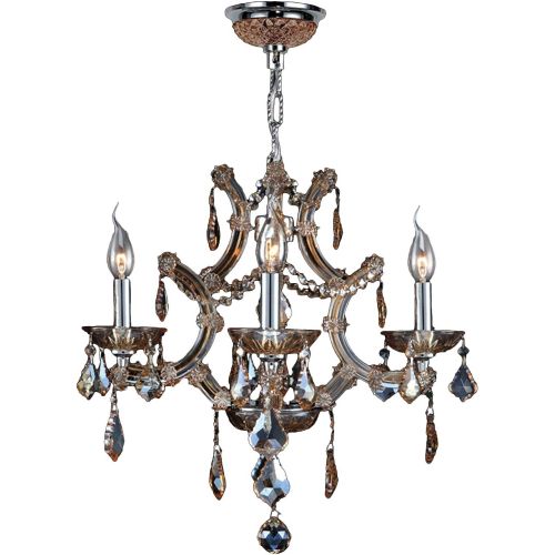  Worldwide Lighting Lyre Collection 4 Light Chrome Finish and Amber Crystal Chandelier 19 D x 18 H Medium