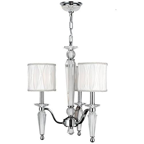  Worldwide Lighting Gatsby Collection 3 Light Chrome Finish and Clear Crystal Chandelier with White Fabric Shade 18 D x 20 H Medium