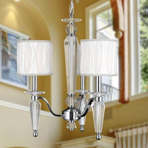  Worldwide Lighting Gatsby Collection 3 Light Chrome Finish and Clear Crystal Chandelier with White Fabric Shade 18 D x 20 H Medium