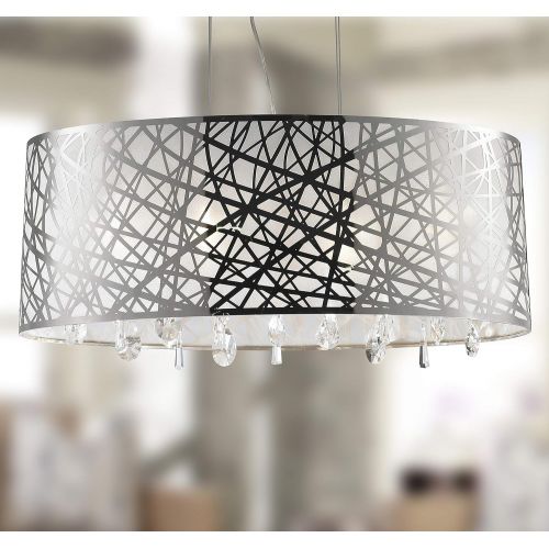  Worldwide Lighting Julie Collection 6 Light Chrome Finish Oval Drum Shade with Clear Crystal Chandelier 29 L x 12 W x 11 H Large