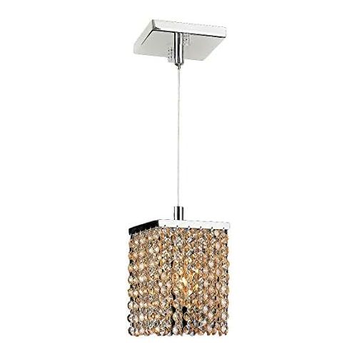  Worldwide Lighting Prism Collection 1 Light Chrome Finish and Amber Crystal Square Mini Pendant 5 L x 5 W x 8 H