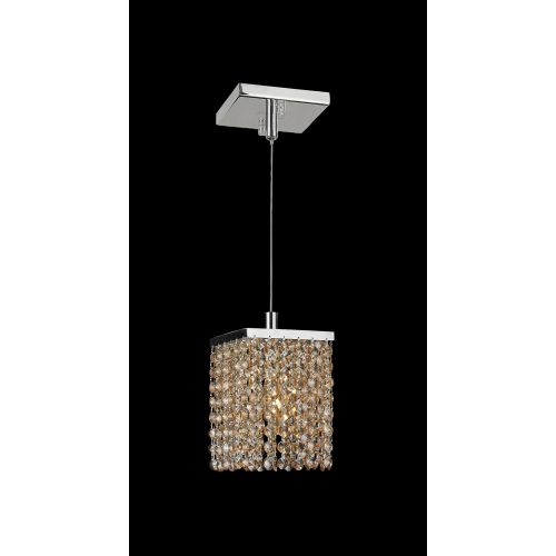  Worldwide Lighting Prism Collection 1 Light Chrome Finish and Amber Crystal Square Mini Pendant 5 L x 5 W x 8 H
